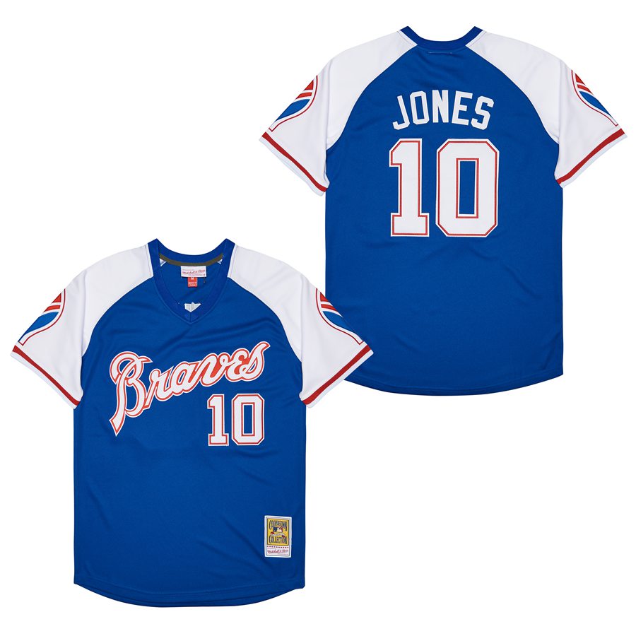 Cheap Men Atlanta Braves 10 Jones blue Game 2022 throwback MLB Jersey